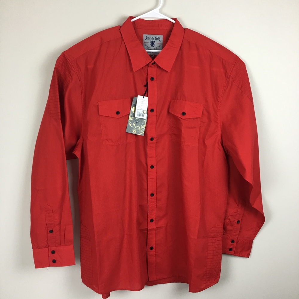 Men’s 5XL Attitude Gold Red Men’s Shirt NWT